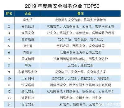 2019年度新安全服務企業TOP50 互聯網安全服務的新時代